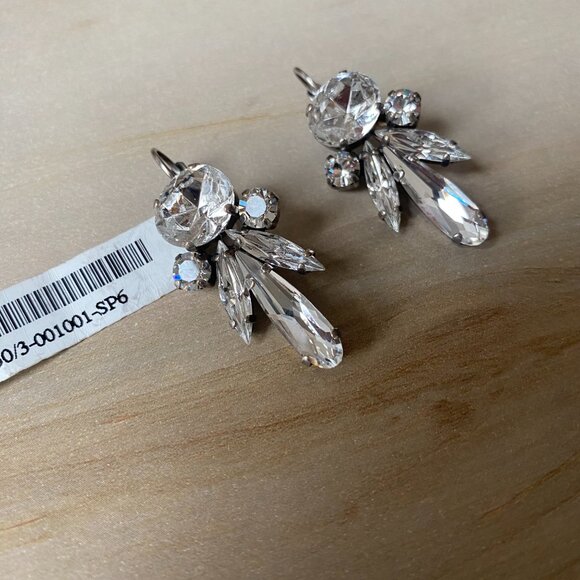 NWT Mariana Art Deco Icy White Swarovski Crystal Glam Leverback Earrings Silver - Picture 10 of 12